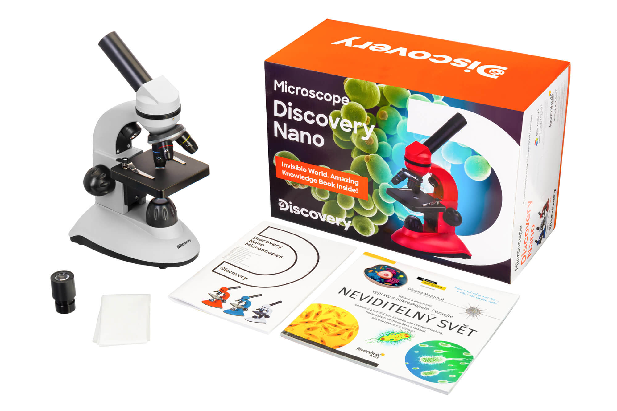 Mikroskop so vzdelávacou publikáciou Discovery Nano Polar, balenie obsahuje